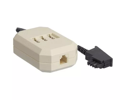 DINIC telefoonadapter TAE-F stekker naar NFN gecodeerd stopcontact en RJ11 (6P4C) aansluiting, DINIC doos met Euro gat, lengte 0,20m